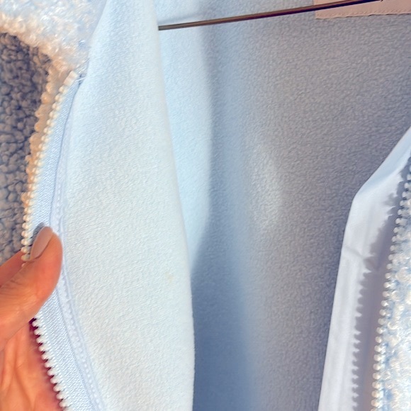 NWT Athleta girl teddy fleece zip up jacket in light blue color size 12 - Picture 11 of 12